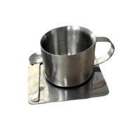 Fenteer Tasse en Acier Inoxydable avec Soucoupe et Cuillère Gobelet Isotherme Réutilisable Résistant Portable pour Boissons Chaudes Froides Convient à La mais, 79 ML