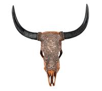 Fenteer Tête de Taureau Décor Mural Sculpture Résine Motif Vintage Art Carving Dieu Éléphant Travail Raffiné Adapté à Salon Restaurant Décoration Murale I, Brun