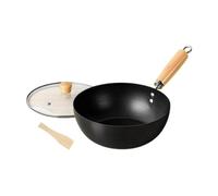 Fenteer Wok En Fer avec Couvercle et Manche En Bois pour Cuisson à La Maison, 18cm