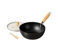 Fenteer Wok En Fer avec Couvercle et Manche En Bois pour Cuisson à La Maison, 24cm