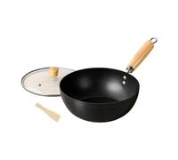 Fenteer Wok En Fer avec Couvercle et Manche En Bois pour Cuisson à La Maison, 28cm