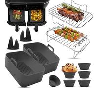 Fentic Accessoires Air Fryer- Accessoire Air Fryer Ninja - Compatible avec Ninja Foodi Max Dual Zone AF300EU AF400EU - 7,6L à 9,5L - Inclus Panier en Silicone et Livre de Recettes Électronique