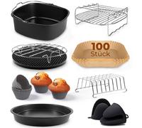 Fentic Accessoires pour friteuse à air chaud - 19 pièces - Convient pour friteuse à air chaud XL et XXL - Papier sulfurisé pour friteuse à air chaud et livre de recettes électronique inclus