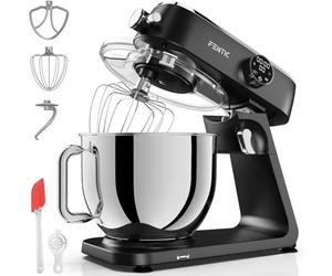 Fentic Robot Pâtissier 1800W, 7L Bol mélangeur en acier inoxydable, Robot de Cuisine avec Boîtier en Aluminium, Avec fouet, Crochet pétrisseur et Batteur Plat et Accessoires (Noir)