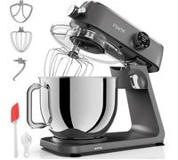 Fentic Robot Pâtissier 1800W - Bol Inox 7L - 10 Vitesses + Timer - Boîtier Alu - Crochet, Fouet, Palette - Anthracite
