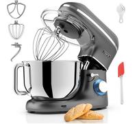 Fentic Robot Pâtissier 2000W - Bol Inox 6,2L - 6 Vitesses + Pulse - Crochet, Fouet, Palette - Couvercle Anti-Projection - Anthracite
