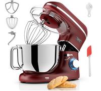 Fentic Robot Pâtissier 2000W - Bol Inox 6,2L - 6 Vitesses + Pulse - Crochet, Fouet, Palette - Couvercle Anti-Projection - Rouge