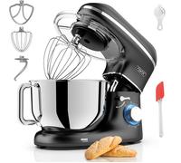 Fentic Robot Pâtissier 2000W - Bol Inox 6,2L - 6 Vitesses + Pulse - Crochet, Fouet, Palette - Couvercle Anti-Projection - Noir