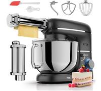 Fentic Robot Pâtissier 2000W - Bol Inox 6,2L - Rouleau à Pâtes in rochet, Fouet, Palette - 6 Vitesses + Pulse - Noir