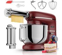 Fentic Robot Pâtissier 2000W - Bol Inox 6,2L - Rouleau à Pâtes in rochet, Fouet, Palette - 6 Vitesses + Pulse - Rouge
