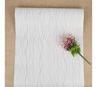 FENTIS Papier Peint Auto-Adhésif Argent Blanc Peler et Coller pour Armoires Murales de Cuisine Papier Peint à Rayures Autocollants Rouleaux pour Salle de Bain Chambre Vapeur Armoire 44x500cm