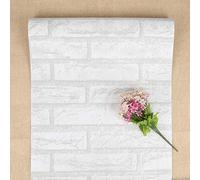 FENTIS Papier Peint Brique Vintage Blanc Auto-adhésif Autocollant Film de Vinyle en Plastique à dos Collant pour la Cuisine Décoratif Peler et Coller Rouleau D'Autocollants Muraux 44x500cm