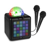 Fenton KAR15B Enceinte Karaoké Enfant Bluetooth sur Batterie avec 2 Micros - Noir, Boule Disco & Façade LED en Rythme avec la Musique, 4 Effets de Voix, Idéale pour Les Fêtes d'Anniversaires