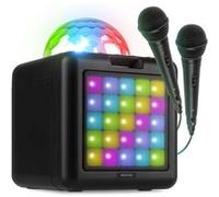 Fenton KAR15B Enceinte Karaoké Enfant Bluetooth sur Batterie avec 2 Micros - Noir, Boule Disco & Façade LED Noir G