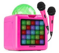 Fenton KAR15P Enceinte Karaoké Enfant Bluetooth sur Batterie avec 2 Micros - Rose, Boule Disco & Façade LED Rose G