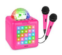 Fenton KAR15P Enceinte Karaoké Enfant Bluetooth sur Batterie avec 2 Micros - Rose, Boule Disco & Façade LED