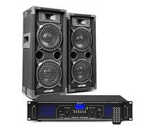 Fenton Kit DJ Max26 2 Enceintes avec Amplificateur - 1200 Watts, avec Fonction Bluetooth et Lecteur MP3, Télécommande Incluse, Câbles Fournis, Idéal pour Les DJs Débutants