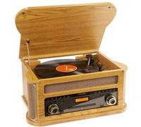 Platine vinyle Fenton Memphis Platine vinyle Bluetooth DAB/FM - Bois clair, lecteur CD/cassette, MP3, port USB lecture et enregistrement