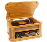 Fenton Memphis Platine vinyle Bluetooth DAB/FM - Bois clair, lecteur CD/cassette, MP3, port USB lecture et enregistrement Brun/Marron Clair G
