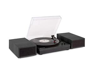 Fenton RP165B Platine Vinyle BT avec 2 Haut-Parleurs Stéréo - Noir/Gris, Lecture 33, 45 et 78 Tours, Système HiFi, Sortie RCA, Une Platine Rétro Idéale pour Décorer et Écouter Vos Vinyles