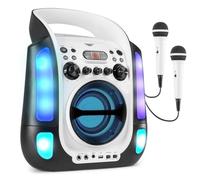 Fenton SBS30W - Enceinte Karaoké Portable avec 2 Microphones - Blanc, Fonction Bluetooth et Effets Lumineux LED, Lecteur CD + G, Parfait pour Une Soirée Karaoké, Idéal pour Chanter Entre Amis