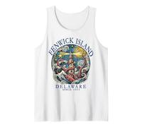 Fenwick Island Delaware Octopus Lighthouse 1953 Lettres Bleues Débardeur