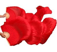 FENXIXIONE 1 Paire (Gauche+Droite) Danse du Ventre Faux Soie Voile Fans, Voiles Coloré Danse Tissu Éventail, Long Pliant Danse du Ventre Danse du Ventre Eventail pour la Danse 5.91 Ft (Rouge)