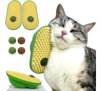 FENXIXIONE 2 Pcs Autopalpation pour Chat Qui se Colle sur Le Mur Brosse de Massage Douce et Boule de Jouet à l'herbe à Chat Grattoir pour Visage Poteau de frottement pour Chat (Jaune)