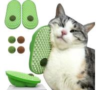 FENXIXIONE 2 Pcs Autopalpation pour Chat Qui se Colle sur Le Mur Brosse de Massage Douce et Boule de Jouet à l'herbe à Chat Grattoir pour Visage Poteau de frottement pour Chat (Vert)