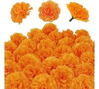 FENXIXIONE 30/50/80 Pcs Souci Fleurs Têtes en Vrac, Souci Orange Têtes De Fleurs pour Les Décorations du Jour des Morts Fleurs Artificielles - Décorations pour Le Jour des Morts (Orange,50)