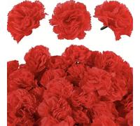 FENXIXIONE 30/50/80 Pcs Souci Fleurs Têtes en Vrac, Souci Orange Têtes De Fleurs pour Les Décorations du Jour des Morts Fleurs Artificielles - Décorations pour Le Jour des Morts (Rouge,50)