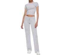 FENXIXIONE Casual Workout Two Piece Outfits for Women Short Sleeve Crop High Waist Straight Leg Pants Tracksuit Sets Streetwear (Gris1,S)