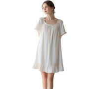 FENXIXIONE Chemise De Nuit Mignonne En Coton Pour Femmes, Vêtements De Nuit à Manches Courtes, Vintage Victorien, Robe De Nuit (Blanc,L)