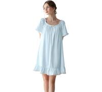 FENXIXIONE Chemise De Nuit Mignonne En Coton Pour Femmes, Vêtements De Nuit à Manches Courtes, Vintage Victorien, Robe De Nuit (Bleu,XL)