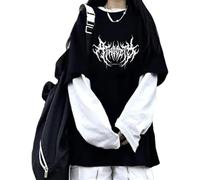 FENXIXIONE Chemise emo harajuku mode y2k streetwear goth alt scène haut à manches longues grunge techwear vêtements alternatifs esthétique (Noir,XL)