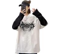 FENXIXIONE Chemise emo harajuku mode y2k streetwear goth alt scène haut à manches longues grunge techwear vêtements alternatifs esthétique (Blanc,XXL)