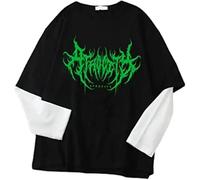 FENXIXIONE Chemise emo harajuku mode y2k streetwear goth alt scène haut à manches longues grunge techwear vêtements alternatifs esthétique (Vert,L)