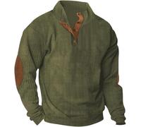 FENXIXIONE Chemises à manches longues pour hommes chemise légère en velours côtelé à col montant et boutonné pull-shirt décontracté (Vert-a,XXL)