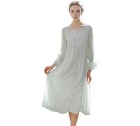 FENXIXIONE Chemises de nuit en coton victorien pour femmes, chemise de nuit à manches longues en dentelle, vêtements de détente doux, pyjama, chemise de nuit (Vert,XL)