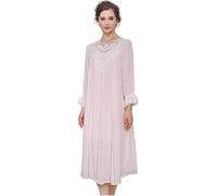 FENXIXIONE Chemises de nuit en coton victorien pour femmes, chemise de nuit à manches longues en dentelle, vêtements de détente doux, pyjama, chemise de nuit (Rose,S)