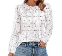 FENXIXIONE Chemisiers pour Femmes habillés Chemises décontractées à Manches Longues Hauts en Dentelle de Fleurs Tenues d'été à la Mode Mode Automne 2025 (Blanc,TTG)