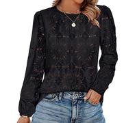 FENXIXIONE Chemisiers pour Femmes habillés Chemises décontractées à Manches Longues Hauts en Dentelle de Fleurs Tenues d'été à la Mode Mode Automne 2025 (Noir,S)