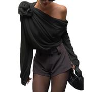 FENXIXIONE Donne un haut sexy en mousseline de soie avec un manucure en 3D à Maglia Floreale Camicetta élégante pour nous (Applique noire,M)