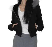 FENXIXIONE Fausse Fourrure Garniture Camo Hoodies Pour Femmes, Y2k Long Sleeve Sweatshirt Court, Veste Zippée Avec Capuche En Fourrure (Noir,S)