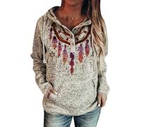 FENXIXIONE Femmes Motif Hibou Sweat à Capuche Style Ethnique Occidental Imprimé Loup Sweat à Capuche Animal Manches Longues Pull Top Avec Poche (S,# 2)
