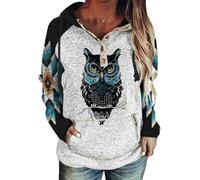 FENXIXIONE Femmes Motif Hibou Sweat à Capuche Style Ethnique Occidental Imprimé Loup Sweat à Capuche Animal Manches Longues Pull Top Avec Poche (S,# 1)
