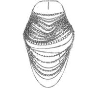 FENXIXIONE Festival Sexy pour Femmes Top Licou Accessoires pour Bijoux - Argent Chaîne en Métal Harnais Ajustable Chaîne Superposée Soutien-Gorge sans Dos pour Party Rave (Argent)