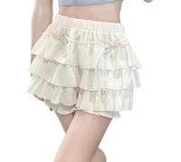FENXIXIONE Harajuku y2k lolita bloomers shorts goth kawaii mode vêtements gothiques taille élastique jolie dentelle garniture jupe courte à plusieurs niveaux (Blanc,S)