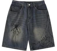 FENXIXIONE Hommes Baggy esthétique Denim ample Harajuku Y2k Jean Fashion Streetwear Jorts Spider Baggy Loose Straight Short à jambes larges (M,Bleu foncé)