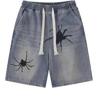 FENXIXIONE Hommes Baggy esthétique Denim ample Harajuku Y2k Jean Fashion Streetwear Jorts Spider Baggy Loose Straight Short à jambes larges (L,Bleu)